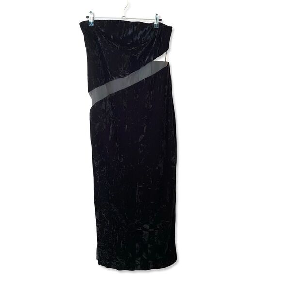 NBD Finna midi dress black nude sheer panel velvet strapless cocktail Revolve L - Picture 5 of 12
